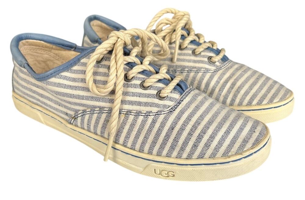UGG Eyan II Womens Nautical Canvas Blue Stripe Lace Up Sneakers Size 7